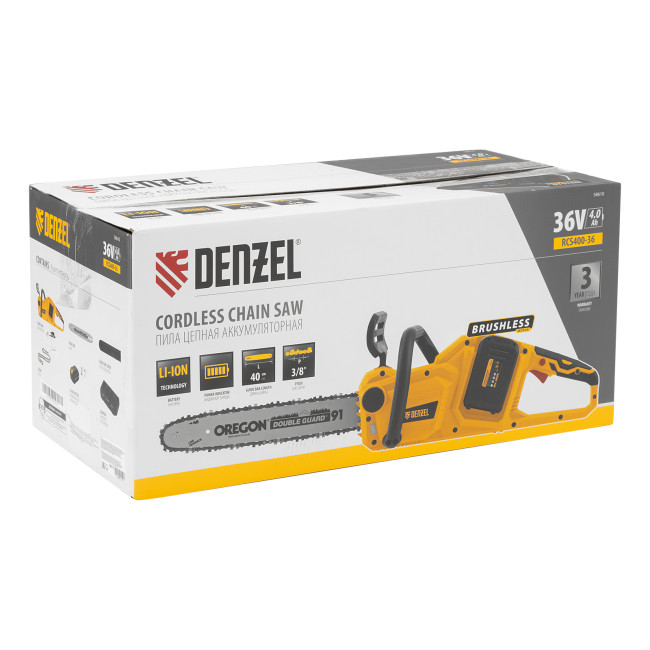 Цепная пила аккумуляторная бесщеточная RCS400-36, Li-ion, 36 В, 4 Ач, шина 400 мм Denzel в Казани