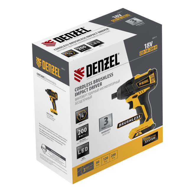 Винтоверт ударный аккумуляторный бесщет CID-IB-200-0, 18В Li-Ion Denzel в Казани Винтоверт ударный аккумуляторный бесщет CID-IB-200-0, 18В Li-Ion Denzel в Казани