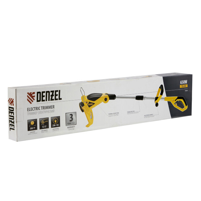 Триммер электрический TE-650, 650Вт,330мм,катушка автомат,телескоп.штанга,регул. углы накл. Denzel в Казани