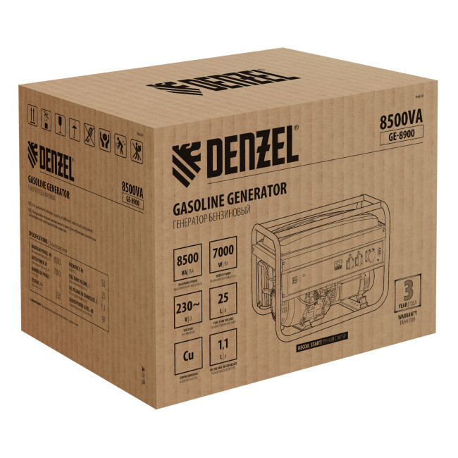 Генератор бензиновый GE 8900, 8.5 кВт, 220 В/50 Гц, 25 л, ручной старт Denzel в Казани