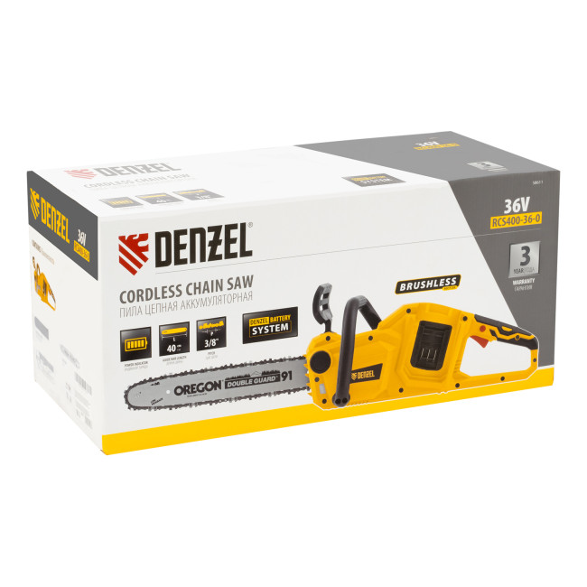 Цепная пила аккумуляторная бесщет. RCS400-36-0, Li-ion, 36 В, шина 400 мм Denzel в Казани