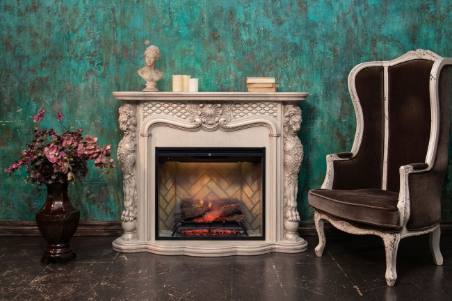 Каминокомплект Castle - Слоновая кость с темной патиной с очагом Symphony 30'' DF3020-EU в Казани