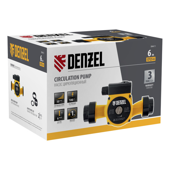 Циркуляционный насос CP25-6, напор 6 м, 50 л/мин, 1 м кабель, монт. длина 180 мм Denzel в Казани