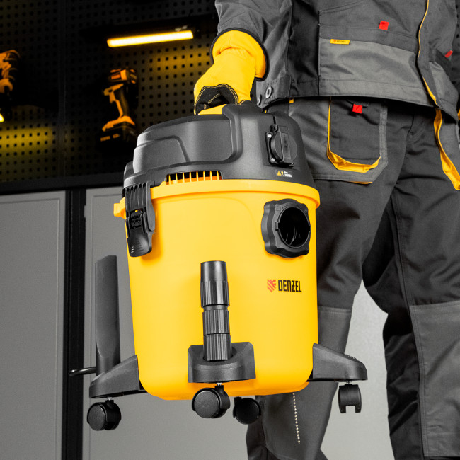 Пылесос строительный RVC20, 1400 Вт, бак 20 л, шланг 3 м, розетка с автосинхр. Denzel в Казани