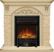 Каминокомплект Bern Сланец крупный бежевый / Алебастр темная патина с очагом Fobos FX M Black RC