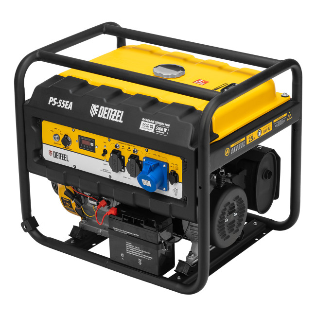 Генератор бензиновый PS 55 EA, 5.5 кВт, 230 В, 25 л, коннектор автоматики, электростартер Denzel в Казани