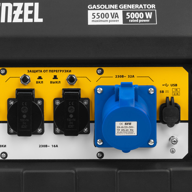 Генератор бензиновый PS 55 EA, 5.5 кВт, 230 В, 25 л, коннектор автоматики, электростартер Denzel в Казани