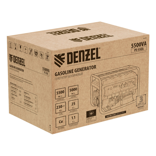 Генератор бензиновый PS 55 EA, 5.5 кВт, 230 В, 25 л, коннектор автоматики, электростартер Denzel в Казани