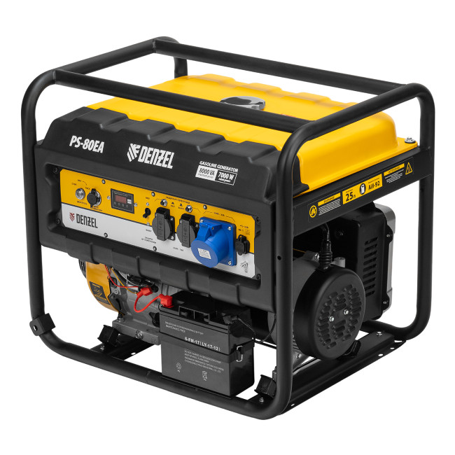 Генератор бензиновый PS 80 EA, 8.0 кВт, 230 В, 25 л, коннектор автоматики, электростартер Denzel в Казани