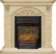 Каминокомплект Bern Сланец крупный бежевый / Алебастр темная патина с очагом Majestic FX M Black RC