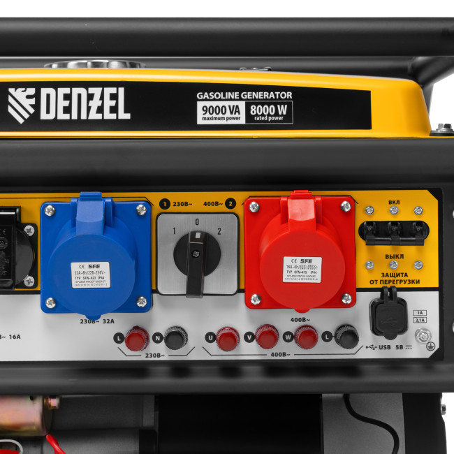 Генератор бензиновый PS 90 ED-3, 9.0 кВт, переключение режима 230 В/400 В, 25 л, электростартер Denzel в Казани
