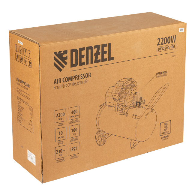 Компрессор воздушный DKV2200/100, Х-PRO 2.2 кВт, 400 л/мин, 100л Denzel в Казани