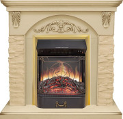 Каминокомплект Bern Сланец крупный бежевый / Алебастр темная патина с очагом Majestic FX M Brass