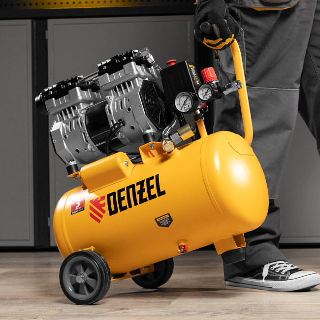 Компрессор DLS950/24 безмаслянный малошумный 950 Вт, 165 л/мин, ресивер 24 л Denzel в Казани Компрессор DLS950/24 безмаслянный малошумный 950 Вт, 165 л/мин, ресивер 24 л Denzel в Казани