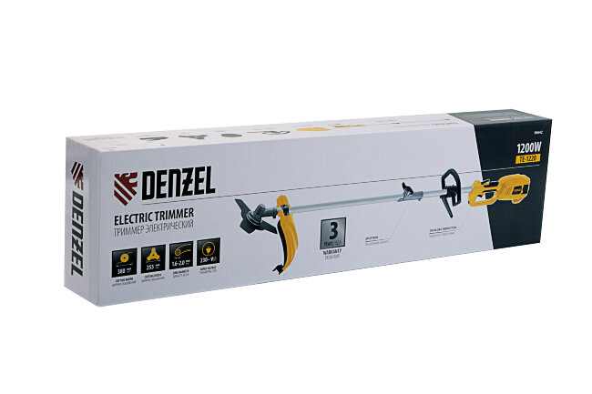Триммер электрический TE-1220, 1200 Вт, 380 мм, катушка, диск, разборная штанга Denzel в Казани