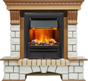 Каминокомплект Pierre Luxe - Дуб / Белый (Высота 1020мм) с очагом Brookline Black