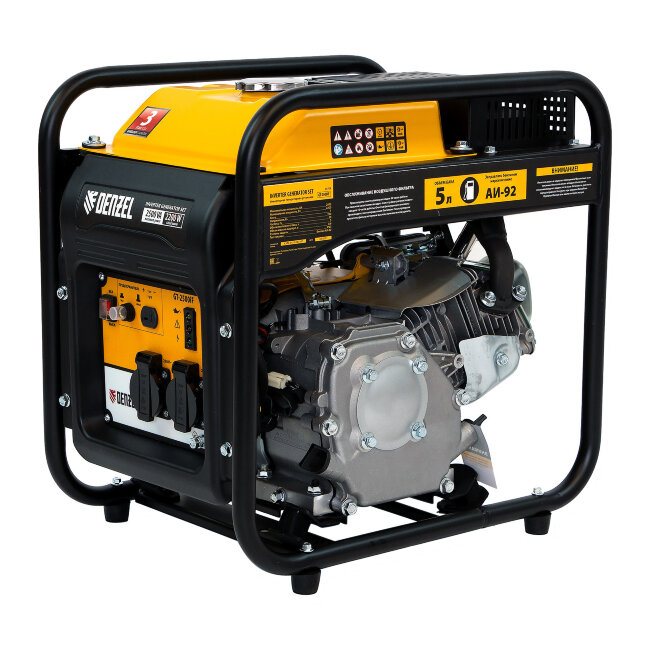 Генератор инверторный GT-2500iF, 2.5 кВт, 230 В, бак 5 л, открытый корпус, ручной старт Denzel в Казани