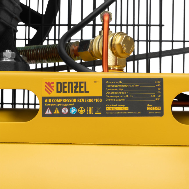 Компрессор воздушный BCV2300/100, ременный привод, 2.3 кВт, 100 литров, 440 л/мин Denzel в Казани