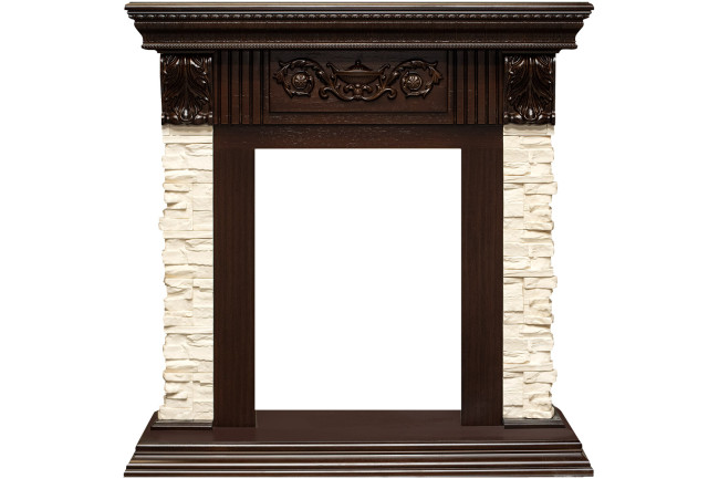 Каминокомплект Luxemburg (каменный) - Сланец/Темный дуб с очагом Aspen Gold в Казани