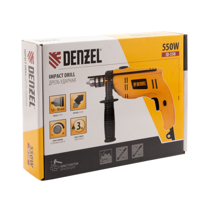 Дрель ударная ID-550, 550 Вт, 0-2900 об/мин, 46400 уд/мин Denzel в Казани