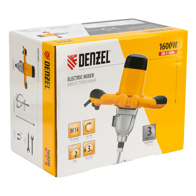 Миксер строительный EM-1-1600, 1600 Вт, 180-460/300-750 об/мин Denzel в Казани