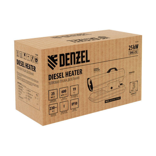 Дизельная тепловая пушка DHG-25i, 25 кВт, 600 м3/ч, прямой нагрев, термостат Denzel в Казани