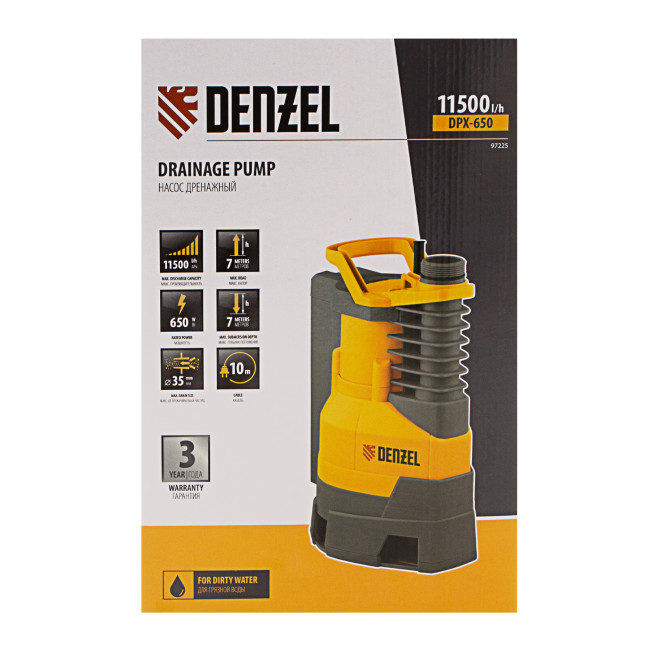 Дренажный насос DPХ650, Х-Pro, 650 Вт, подъем 7 м, 11500 л/ч Denzel в Казани