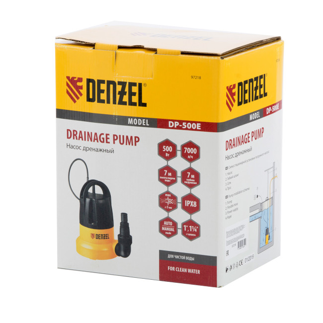Дренажный насос DP500E, 500 Вт, подъем 7 м, 7000 л/ч Denzel в Казани Дренажный насос DP500E, 500 Вт, подъем 7 м, 7000 л/ч Denzel в Казани