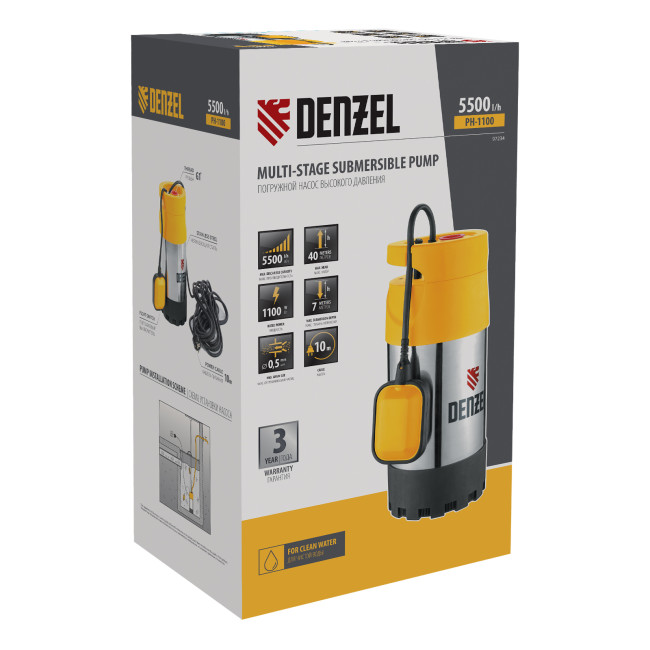 Погружной насос высокого давления PH1100, 1100Вт, подъем 40м, 5500 л/ч Denzel в Казани