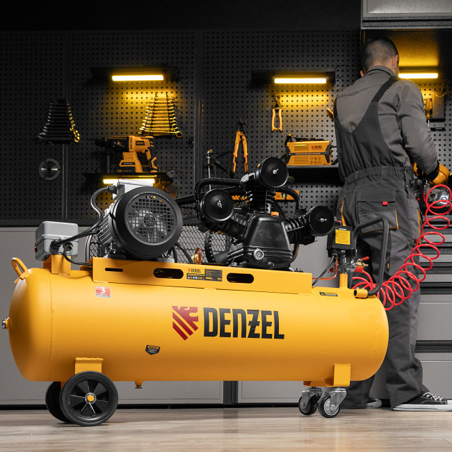 Компрессор воздушный BCW3000-T/100, ременный привод, 3.0 кВт, 100 литров, 520 л/мин Denzel в Казани