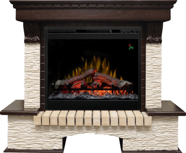 Каминокомплект Pierre Luxe угловой - Темный дуб / Сланец мелкий с очагом Symphony 26'' DF2624L-INT в Казани