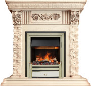 Каминокомплект Luxemburg (каменный) - Сланец/Cлоновая кость с патиной с очагом Cavendish