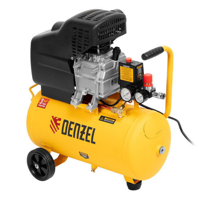 Компрессор воздушный DC1500/24, прямой привод, 1.5 кВт, 24 литра, 220 л/мин Denzel в Казани