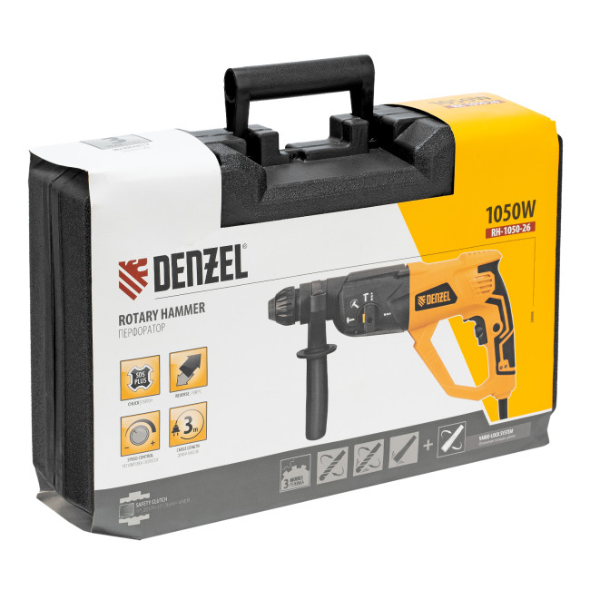 Перфоратор электрический RH-1050-26, SDS-plus, 1050 Вт, 3.2 Дж, 3 плюс 1 режим Denzel в Казани