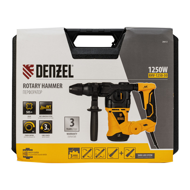 Перфоратор электрический RHV-1250-30, SDS-plus, 1250 Вт, 5 Дж, 3 плюс 1 режим Denzel в Казани