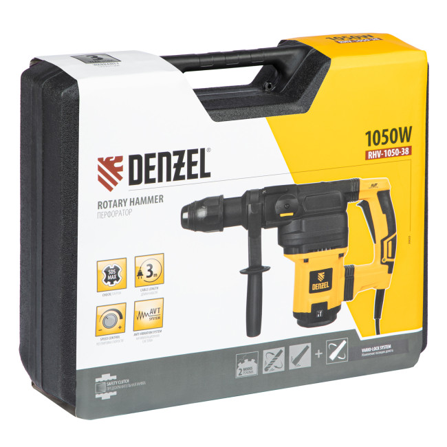 Перфоратор электрический RHV-1050-38-max, SDS-max, 1050 Вт, 10 Дж, 2 плюс 1 режим Denzel в Казани