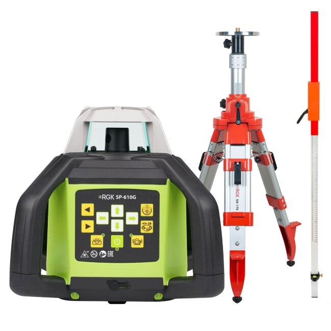 Комплект: ротационный нивелир RGK SP-610G + штатив RGK SH-170 рейка RGK LR-2 в Казани