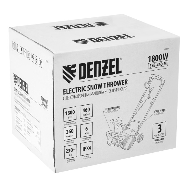 Электрическая снегоуборочная машина ESB-460-M, 1.8 кВт, металлический шнек, LED фара Denzel в Казани