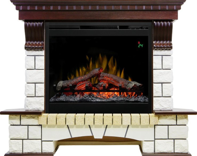 Каминокомплект Pierre Luxe угловой - Темный дуб / Белый с очагом Symphony 26'' DF2624L-INT в Казани
