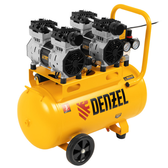Компрессор безмасляный, малошумный DLS 1500/50, 1500 ВТ, 2x750, 50 л, 260 л/мин Denzel в Казани
