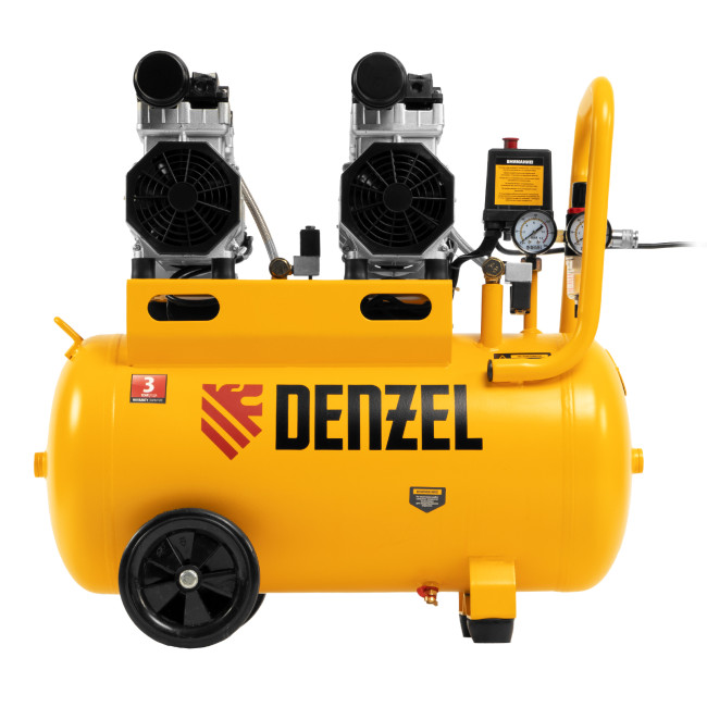 Компрессор безмасляный, малошумный DLS 1500/50, 1500 ВТ, 2x750, 50 л, 260 л/мин Denzel в Казани