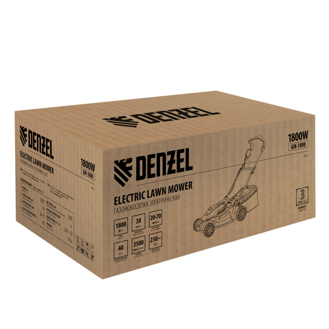 Газонокосилка электрическая GM-1800, 1800 Вт, шир. 38 см, 6 уров., травосб. 40 л. Denzel в Казани