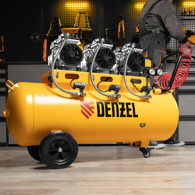 Компрессор безмасляный, малошумный DLS 1800/100,1800 Вт, 3x600, 100 л, 345 л/мин Denzel в Казани