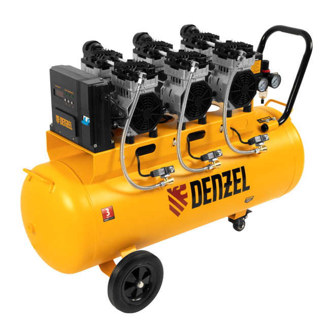 Компрессор безмасляный, малошумный  DLS 2250/100, 2250 Вт, 3x750, 100 л, 410 л/мин блок управления/ Denzel в Казани