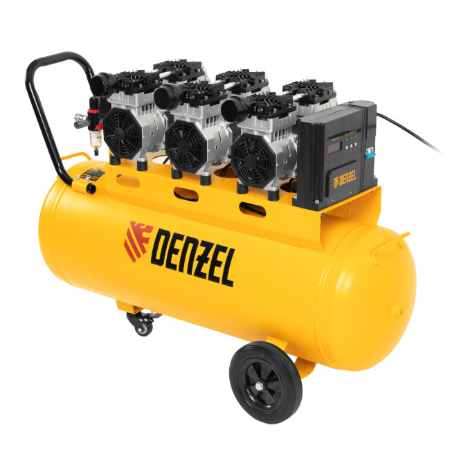 Компрессор безмасляный, малошумный  DLS 2250/100, 2250 Вт, 3x750, 100 л, 410 л/мин блок управления/ Denzel в Казани