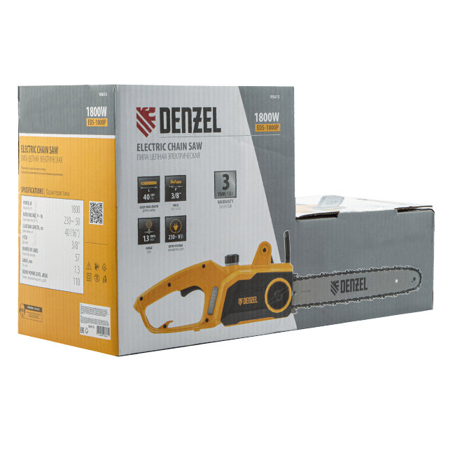 Пила цепная электрическая EDS-1800P, 1.8 кВт,поперечная, шина 40 см, шаг 3/8, паз 1.3 мм, 57 звеньев Denzel в Казани