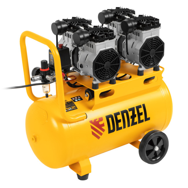 Компрессор безмасляный, малошумный DLS 2200/50, 2200 Вт, 2x1100, 50 л, 380 л/мин Denzel в Казани