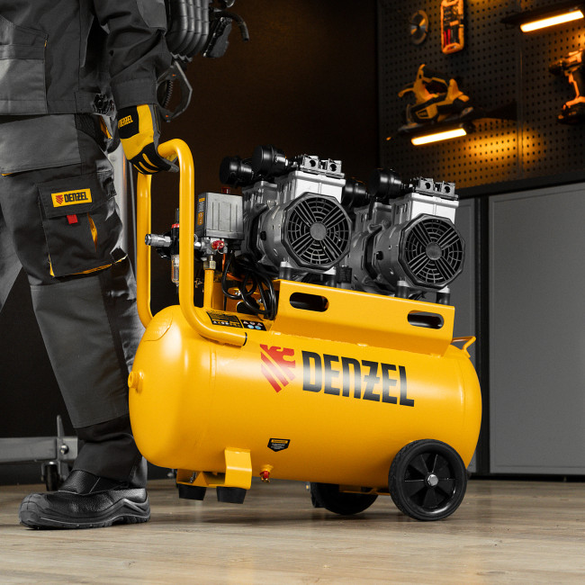 Компрессор безмасляный, малошумный DLS 2200/50, 2200 Вт, 2x1100, 50 л, 380 л/мин Denzel в Казани