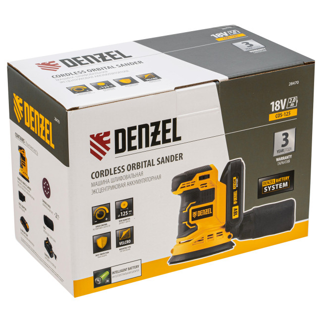 Машина шлифовальная эксцентриковая аккумуляторная COS-125, 18В Li-Ion Denzel в Казани