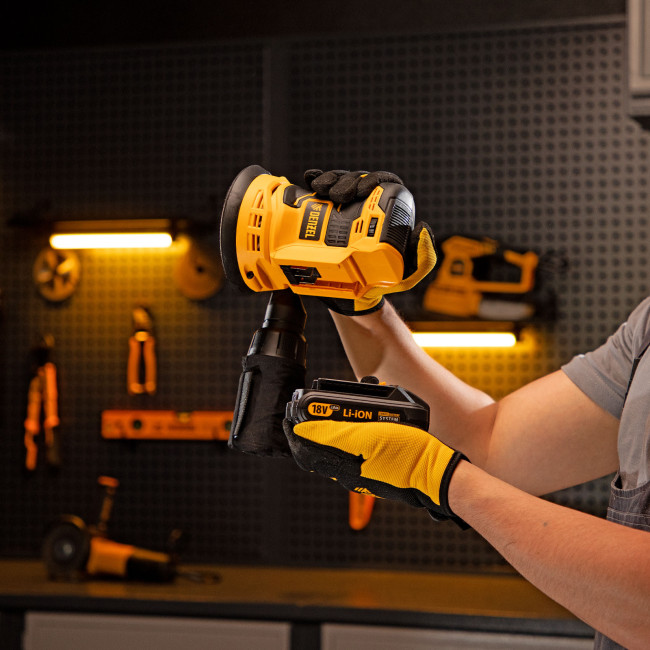 Машина шлифовальная эксцентриковая аккумуляторная COS-125, 18В Li-Ion Denzel в Казани